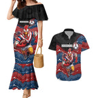 Custom Roosters Couples Matching Mermaid Dress and Hawaiian Shirt Chicken Mascot With Aboriginal Indigenous