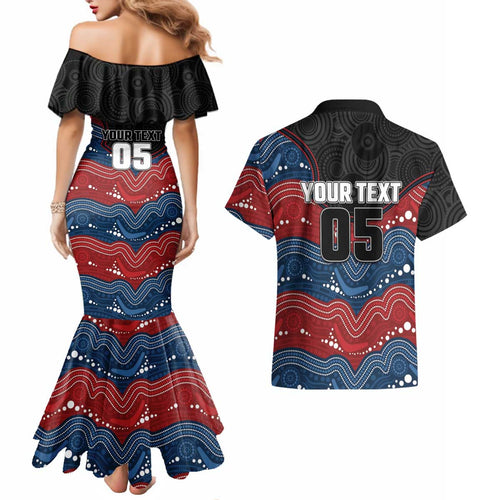 Custom Roosters Couples Matching Mermaid Dress and Hawaiian Shirt Chicken Mascot With Aboriginal Indigenous