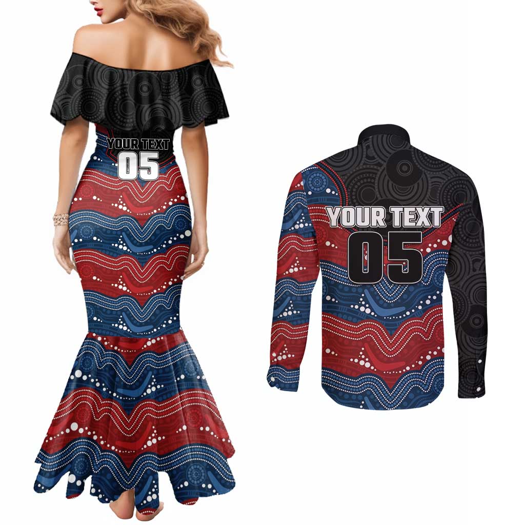 Custom Roosters Couples Matching Mermaid Dress and Long Sleeve Button Shirt Chicken Mascot With Aboriginal Indigenous