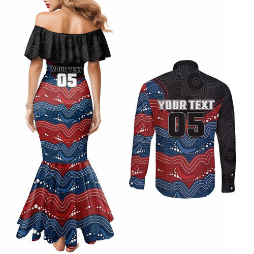 Custom Roosters Couples Matching Mermaid Dress and Long Sleeve Button Shirt Chicken Mascot With Aboriginal Indigenous