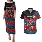Custom Roosters Couples Matching Puletasi and Hawaiian Shirt Chicken Mascot With Aboriginal Indigenous