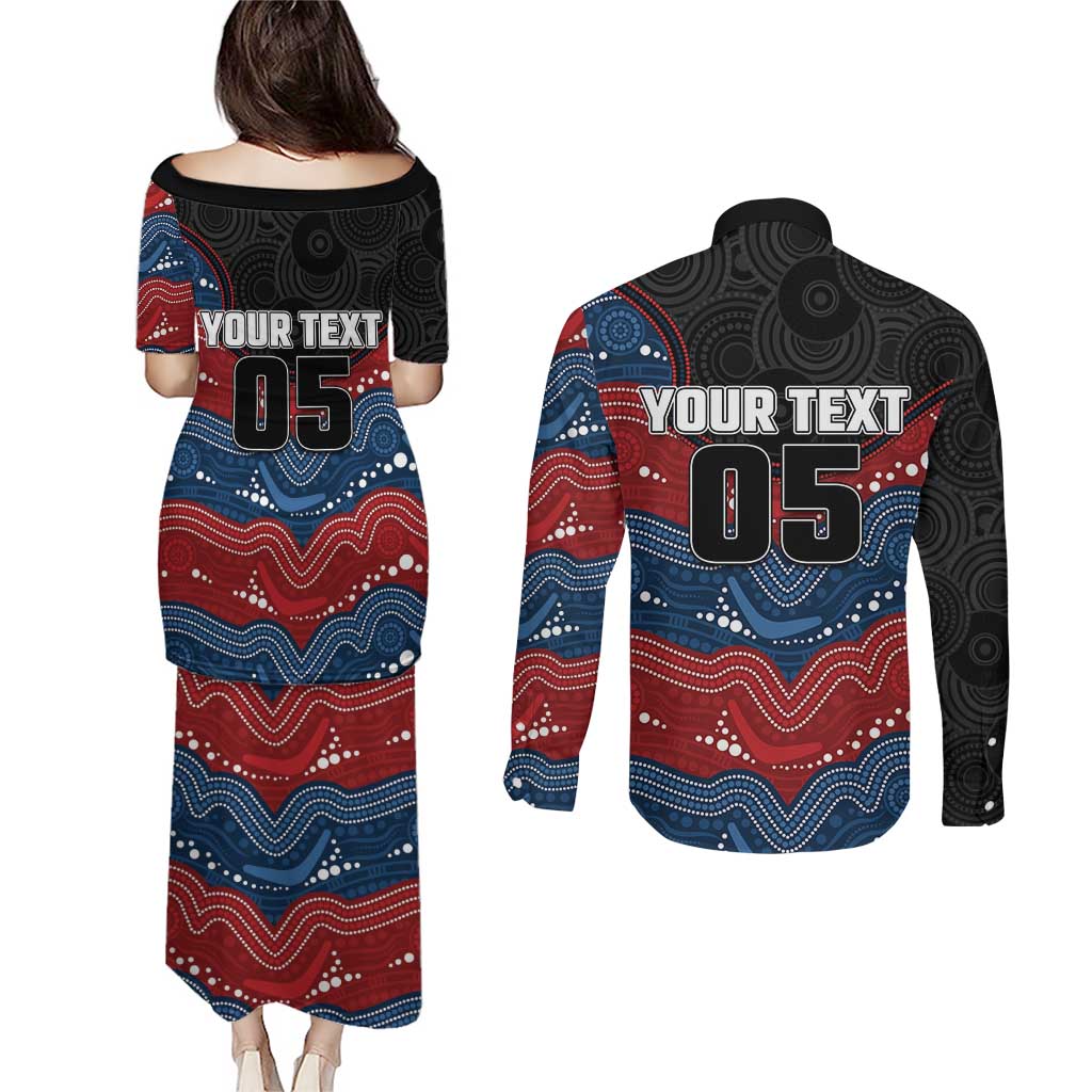 Custom Roosters Couples Matching Puletasi and Long Sleeve Button Shirt Chicken Mascot With Aboriginal Indigenous