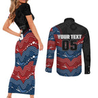 Custom Roosters Couples Matching Short Sleeve Bodycon Dress and Long Sleeve Button Shirt Chicken Mascot With Aboriginal Indigenous