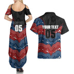 Custom Roosters Couples Matching Summer Maxi Dress and Hawaiian Shirt Chicken Mascot With Aboriginal Indigenous