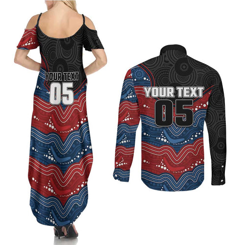Custom Roosters Couples Matching Summer Maxi Dress and Long Sleeve Button Shirt Chicken Mascot With Aboriginal Indigenous