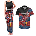 Custom Roosters Couples Matching Tank Maxi Dress and Hawaiian Shirt Chicken Mascot With Aboriginal Indigenous