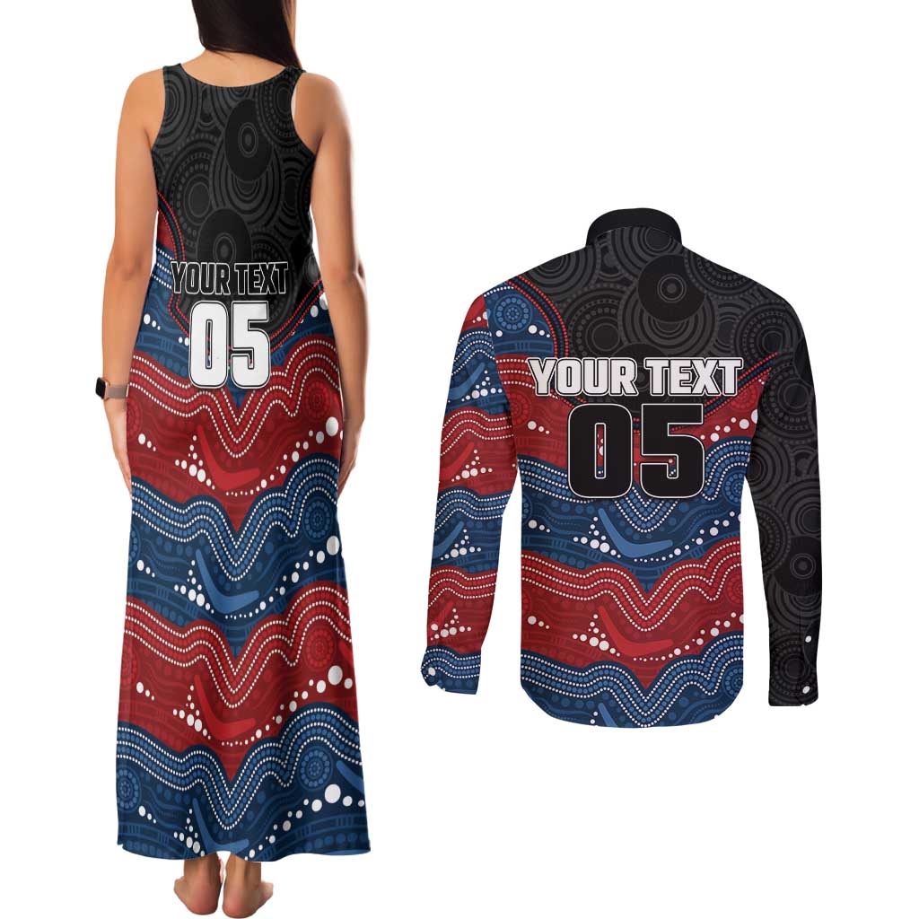 Custom Roosters Couples Matching Tank Maxi Dress and Long Sleeve Button Shirt Chicken Mascot With Aboriginal Indigenous