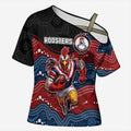 Custom Roosters Cross Shoulder Shirt Chicken Mascot With Aboriginal Indigenous