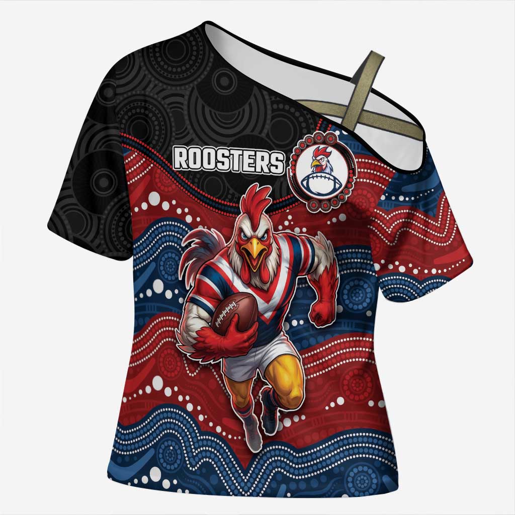 Custom Roosters Cross Shoulder Shirt Chicken Mascot With Aboriginal Indigenous