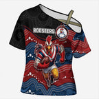 Custom Roosters Cross Shoulder Shirt Chicken Mascot With Aboriginal Indigenous