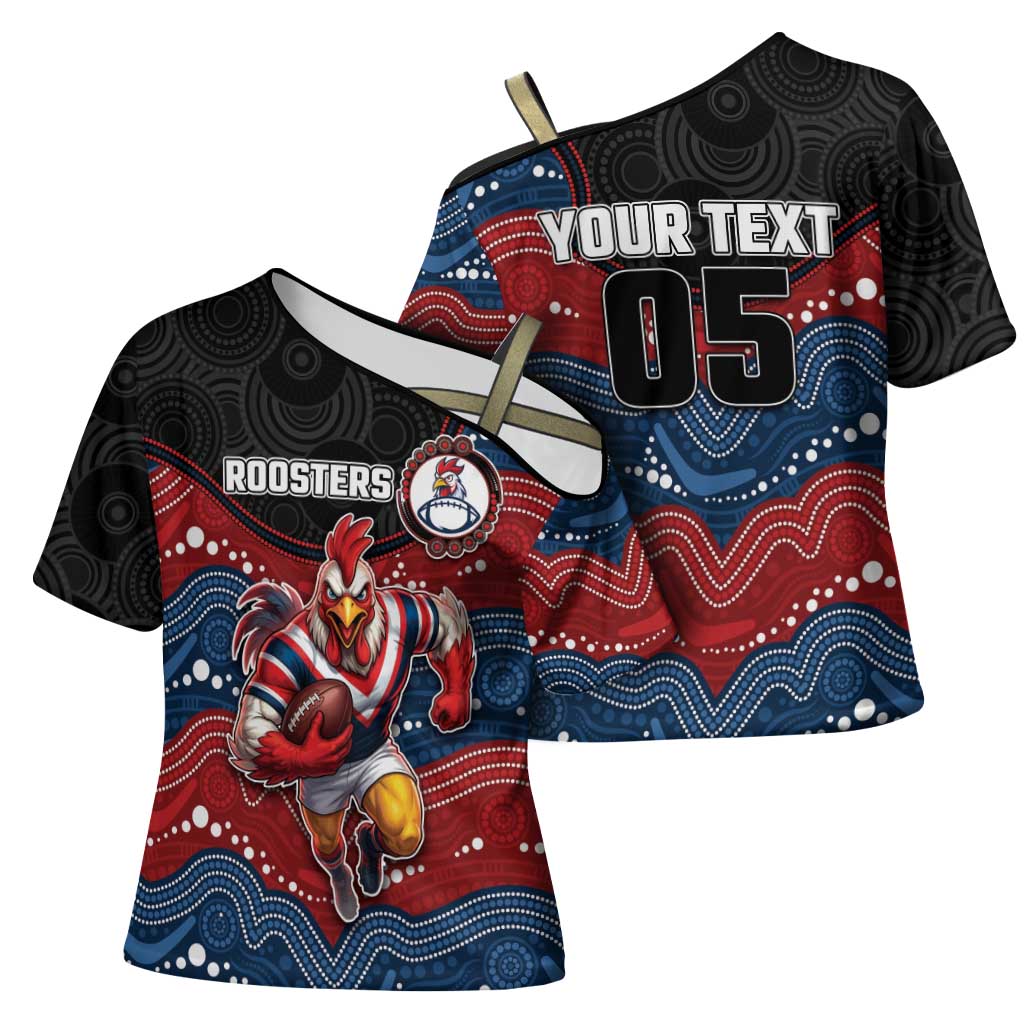 Custom Roosters Cross Shoulder Shirt Chicken Mascot With Aboriginal Indigenous