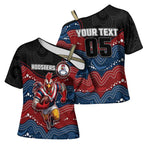 Custom Roosters Cross Shoulder Shirt Chicken Mascot With Aboriginal Indigenous
