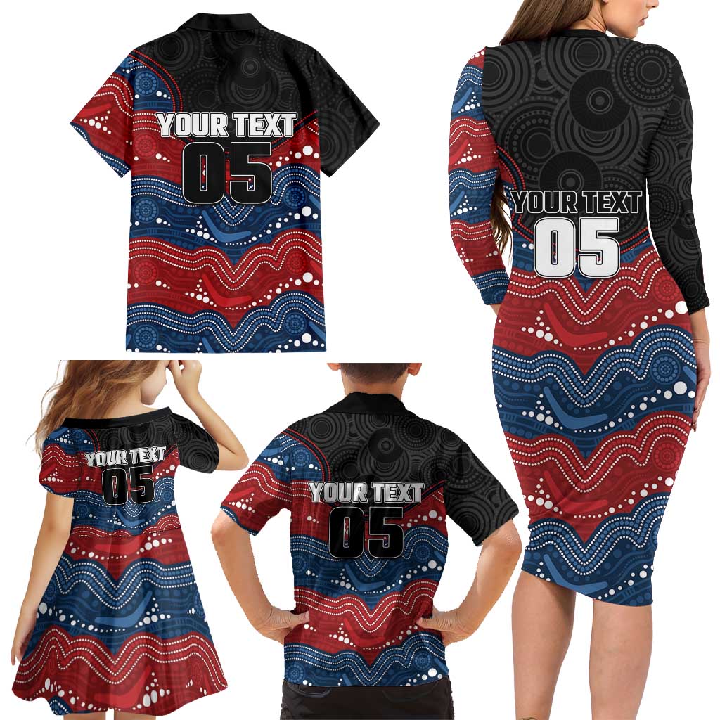 Custom Roosters Family Matching Long Sleeve Bodycon Dress and Hawaiian Shirt Chicken Mascot With Aboriginal Indigenous