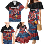 Custom Roosters Family Matching Mermaid Dress and Hawaiian Shirt Chicken Mascot With Aboriginal Indigenous
