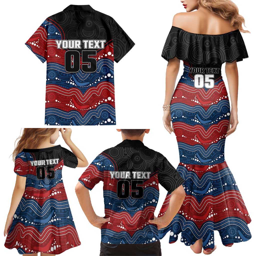 Custom Roosters Family Matching Mermaid Dress and Hawaiian Shirt Chicken Mascot With Aboriginal Indigenous