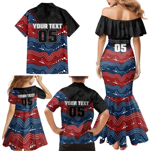 Custom Roosters Family Matching Mermaid Dress and Hawaiian Shirt Chicken Mascot With Aboriginal Indigenous