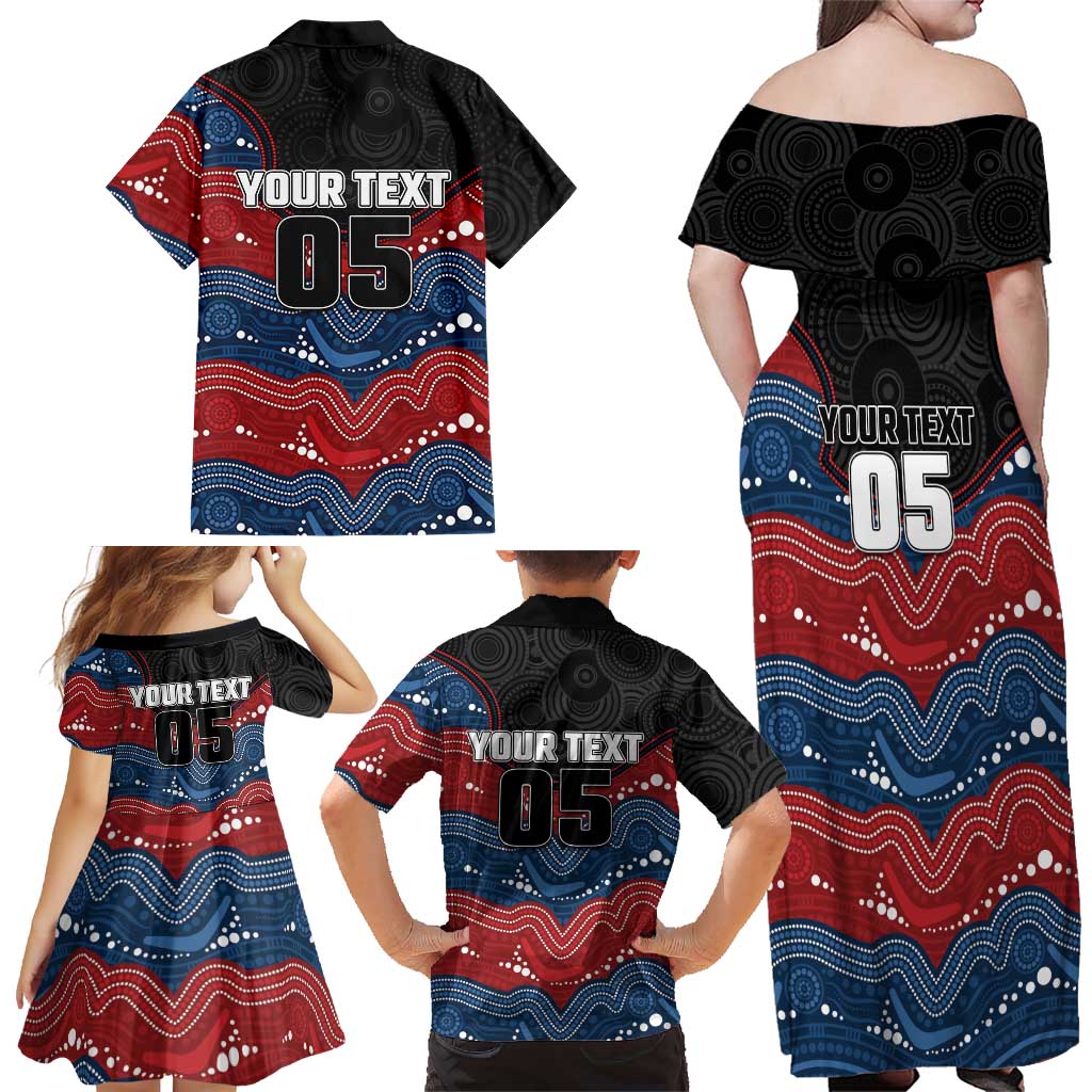 Custom Roosters Family Matching Off Shoulder Maxi Dress and Hawaiian Shirt Chicken Mascot With Aboriginal Indigenous