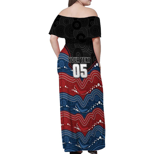 Custom Roosters Family Matching Off Shoulder Maxi Dress and Hawaiian Shirt Chicken Mascot With Aboriginal Indigenous