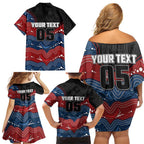 Custom Roosters Family Matching Off Shoulder Short Dress and Hawaiian Shirt Chicken Mascot With Aboriginal Indigenous
