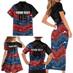 Custom Roosters Family Matching Short Sleeve Bodycon Dress and Hawaiian Shirt Chicken Mascot With Aboriginal Indigenous