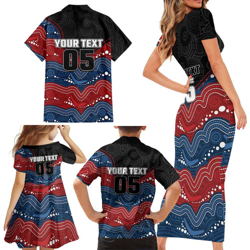 Custom Roosters Family Matching Short Sleeve Bodycon Dress and Hawaiian Shirt Chicken Mascot With Aboriginal Indigenous