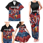 Custom Roosters Family Matching Tank Maxi Dress and Hawaiian Shirt Chicken Mascot With Aboriginal Indigenous