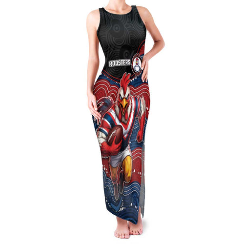 Custom Roosters Family Matching Tank Maxi Dress and Hawaiian Shirt Chicken Mascot With Aboriginal Indigenous