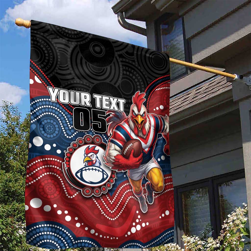 Custom Roosters Garden Flag Chicken Mascot With Aboriginal Indigenous