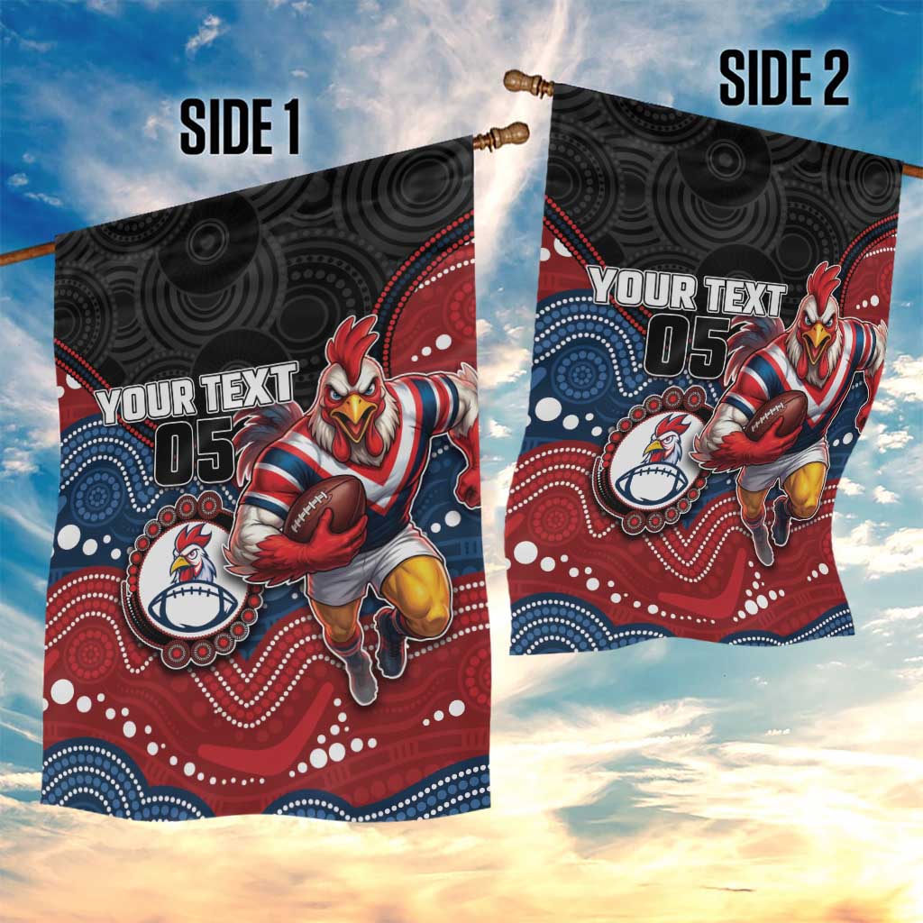 Custom Roosters Garden Flag Chicken Mascot With Aboriginal Indigenous