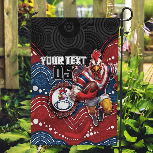 Custom Roosters Garden Flag Chicken Mascot With Aboriginal Indigenous