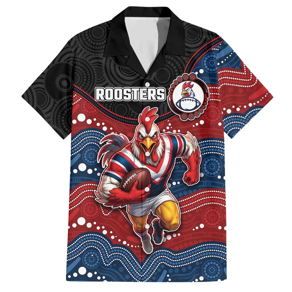 Custom Roosters Hawaiian Shirt Chicken Mascot With Aboriginal Indigenous