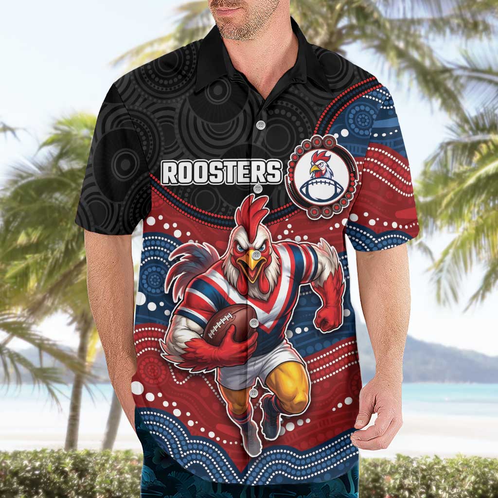 Custom Roosters Hawaiian Shirt Chicken Mascot With Aboriginal Indigenous