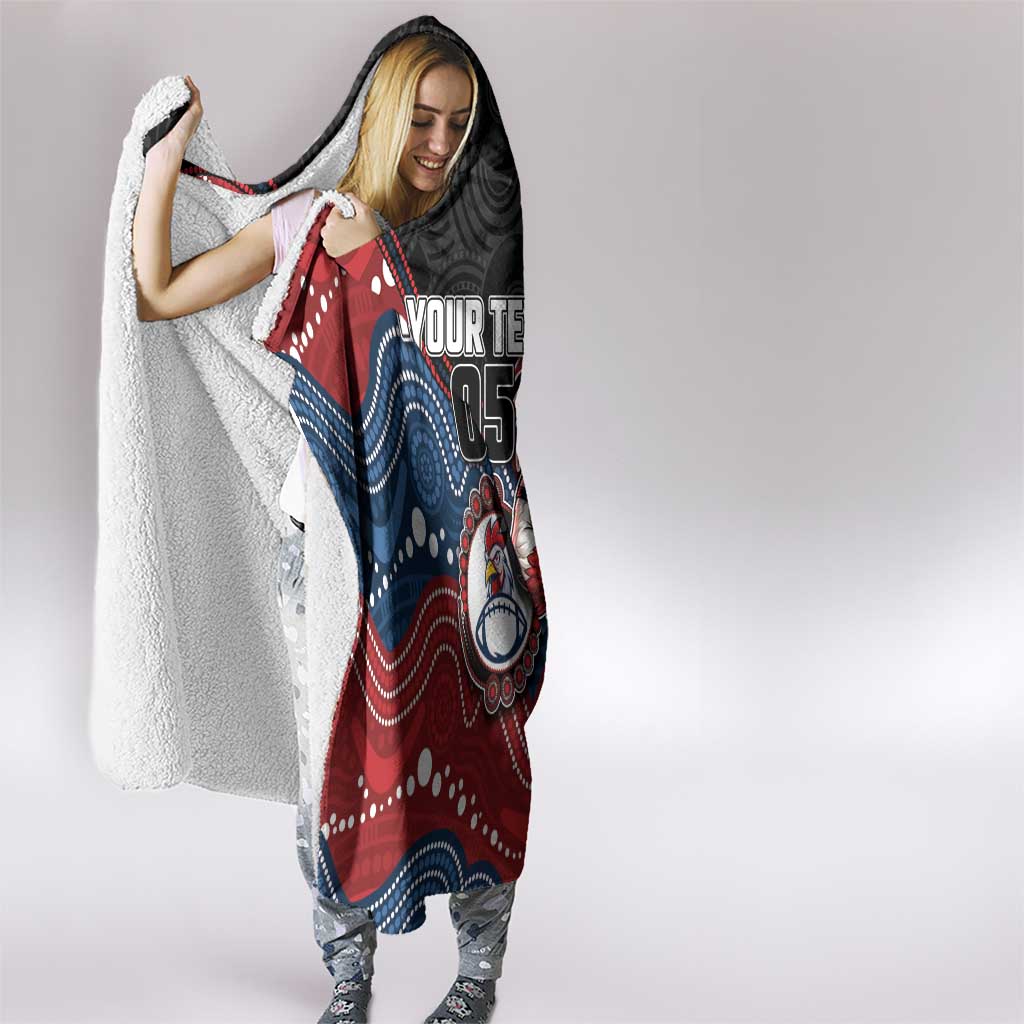 Custom Roosters Hooded Blanket Chicken Mascot With Aboriginal Indigenous