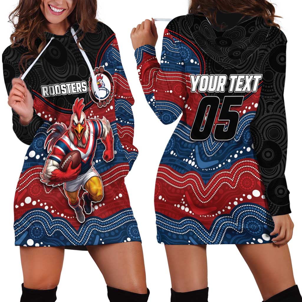 Custom Roosters Hoodie Dress Chicken Mascot With Aboriginal Indigenous
