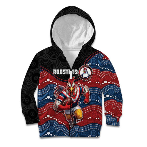 Custom Roosters Kid Hoodie Chicken Mascot With Aboriginal Indigenous