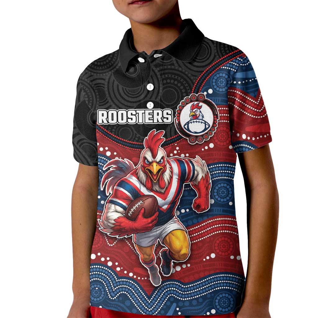 Custom Roosters Kid Polo Shirt Chicken Mascot With Aboriginal Indigenous