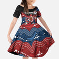 Custom Roosters Kid Short Sleeve Dress Chicken Mascot With Aboriginal Indigenous