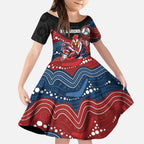 Custom Roosters Kid Short Sleeve Dress Chicken Mascot With Aboriginal Indigenous
