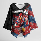 Custom Roosters Kimono Sleeve Blouse Chicken Mascot With Aboriginal Indigenous