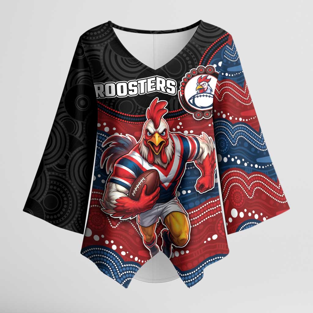 Custom Roosters Kimono Sleeve Blouse Chicken Mascot With Aboriginal Indigenous
