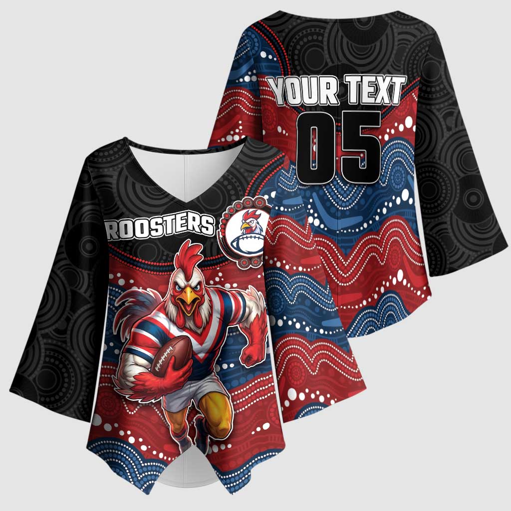 Custom Roosters Kimono Sleeve Blouse Chicken Mascot With Aboriginal Indigenous