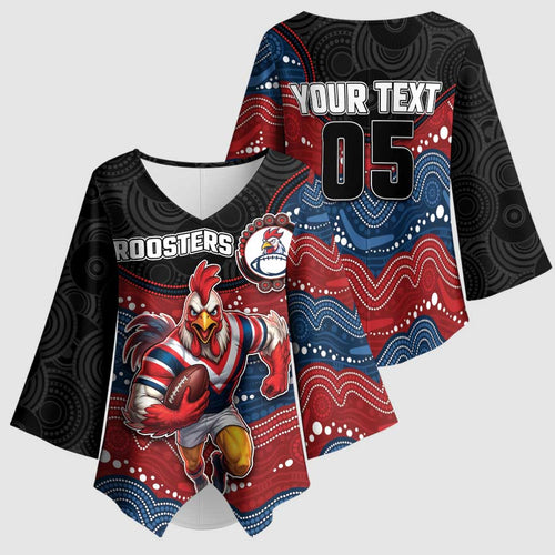 Custom Roosters Kimono Sleeve Blouse Chicken Mascot With Aboriginal Indigenous