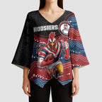 Custom Roosters Kimono Sleeve Blouse Chicken Mascot With Aboriginal Indigenous