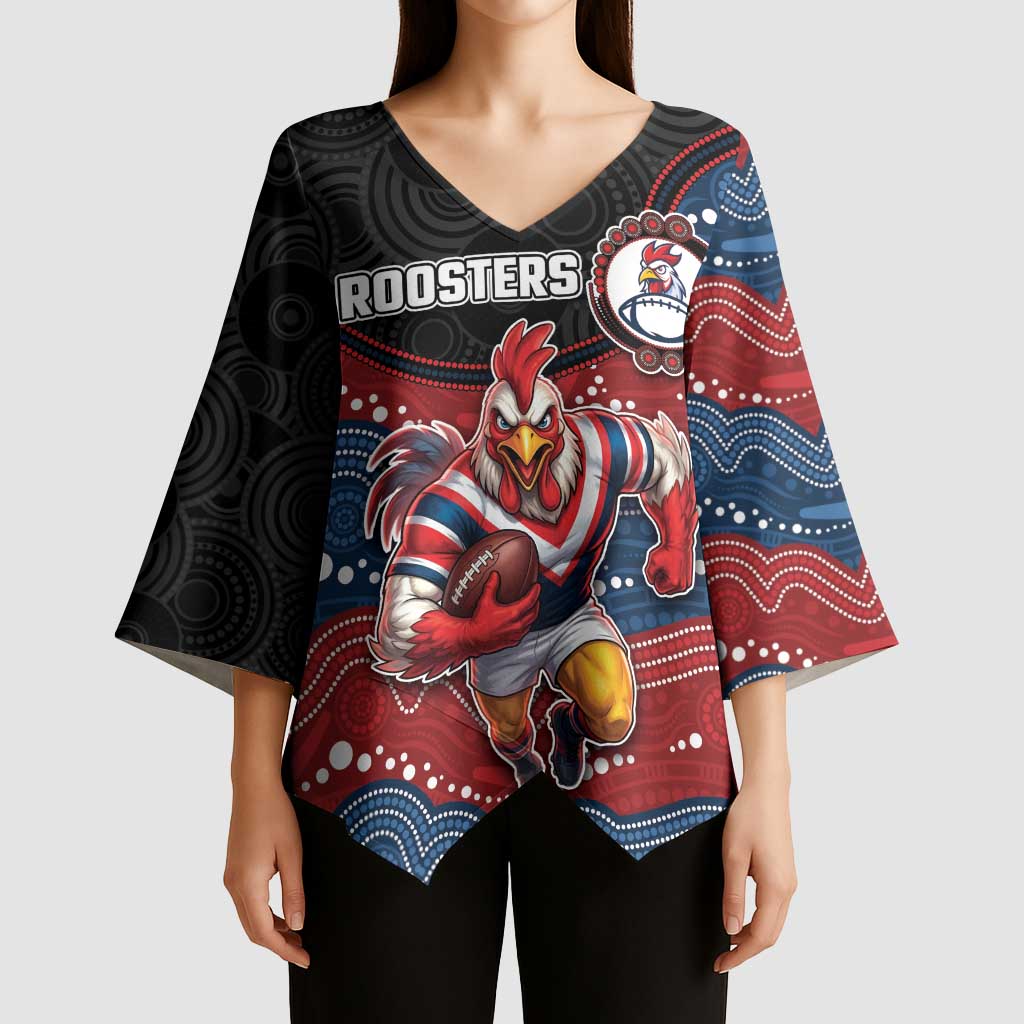 Custom Roosters Kimono Sleeve Blouse Chicken Mascot With Aboriginal Indigenous
