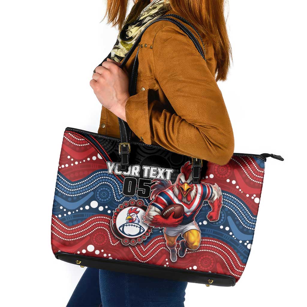 Custom Roosters Leather Tote Bag Chicken Mascot With Aboriginal Indigenous