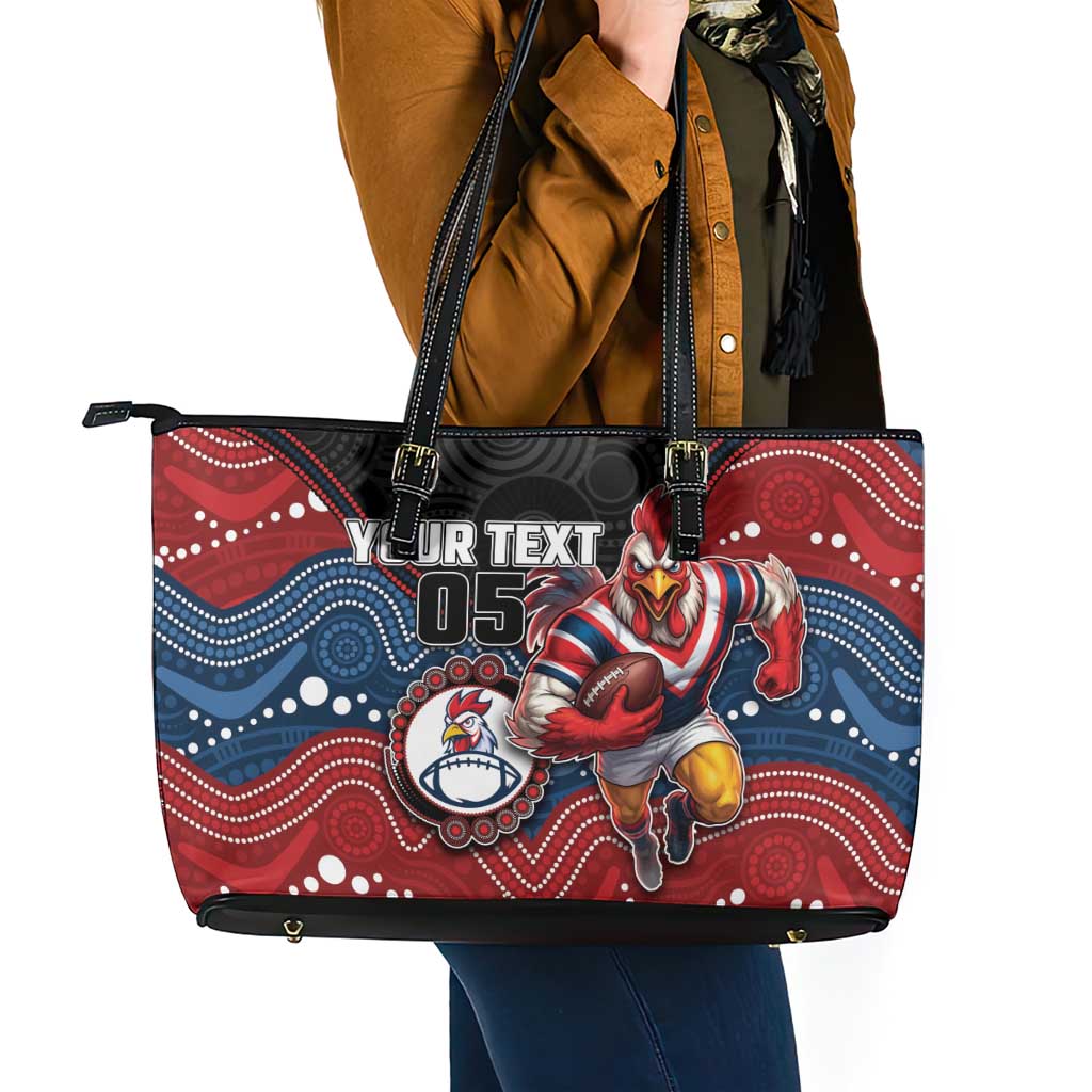 Custom Roosters Leather Tote Bag Chicken Mascot With Aboriginal Indigenous