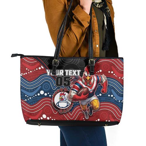 Custom Roosters Leather Tote Bag Chicken Mascot With Aboriginal Indigenous