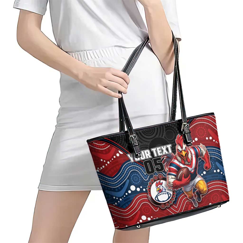 Custom Roosters Leather Tote Bag Chicken Mascot With Aboriginal Indigenous