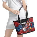 Custom Roosters Leather Tote Bag Chicken Mascot With Aboriginal Indigenous