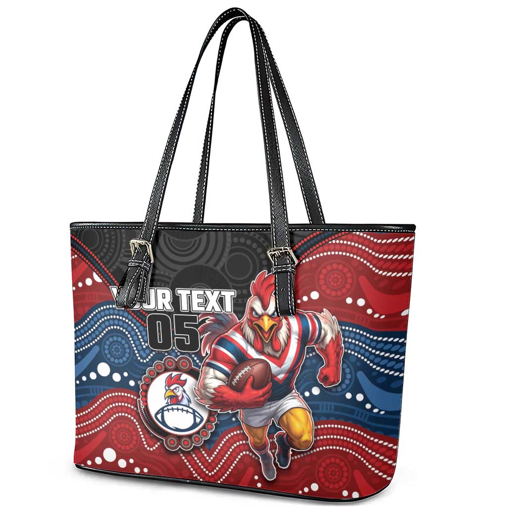 Custom Roosters Leather Tote Bag Chicken Mascot With Aboriginal Indigenous